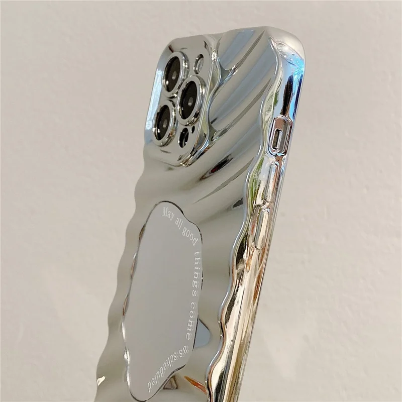 For iPhone 13 Pro Max 6.7 inch Cover Wavy Texture Electroplating TPU Phone Case with Acrylic Mirror