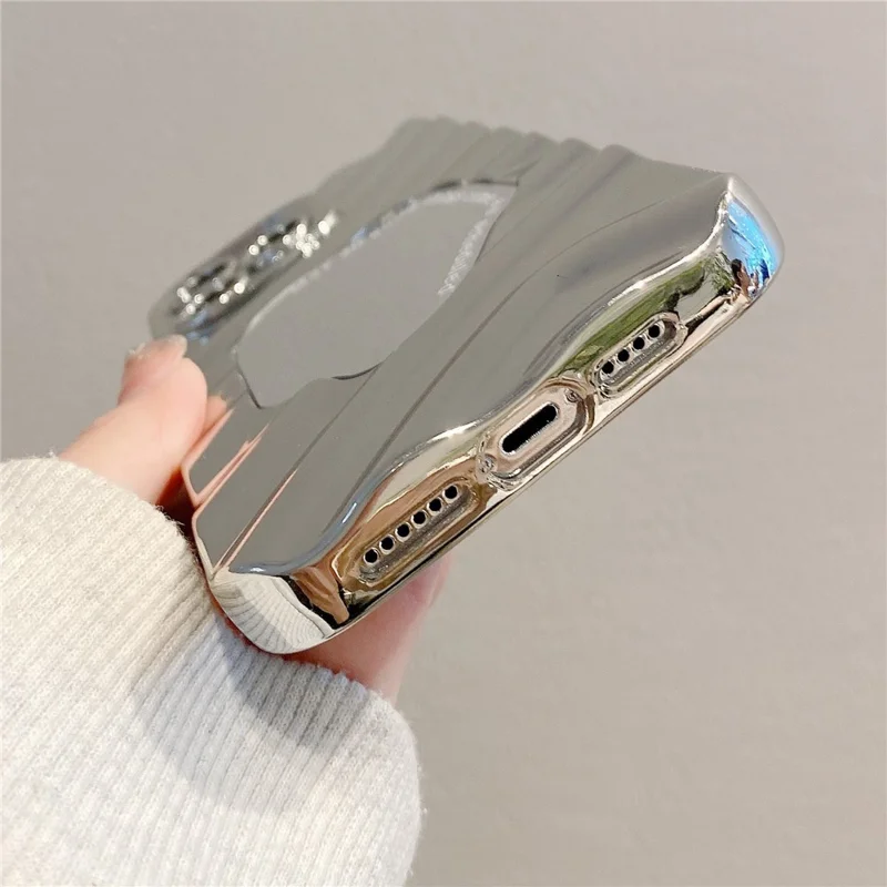For iPhone 13 Pro Max 6.7 inch Cover Wavy Texture Electroplating TPU Phone Case with Acrylic Mirror