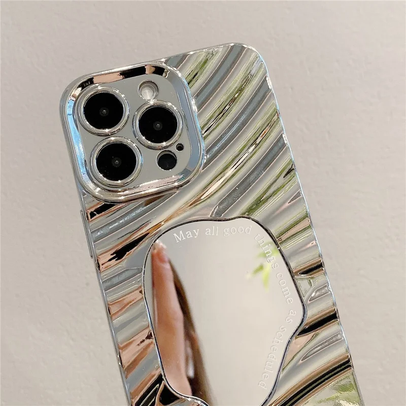 For iPhone 13 Pro Max 6.7 inch Cover Wavy Texture Electroplating TPU Phone Case with Acrylic Mirror