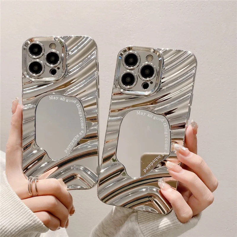 For iPhone 13 Pro Max 6.7 inch Cover Wavy Texture Electroplating TPU Phone Case with Acrylic Mirror