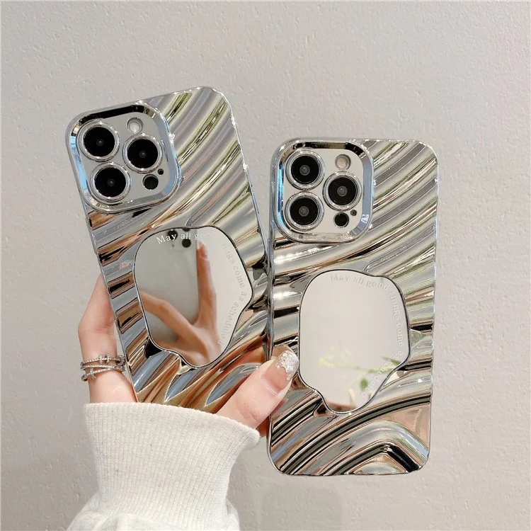 For iPhone 12 Pro Max TPU Case Acrylic Mirror Phone Protective Cover Electroplated Wavy Texture Design