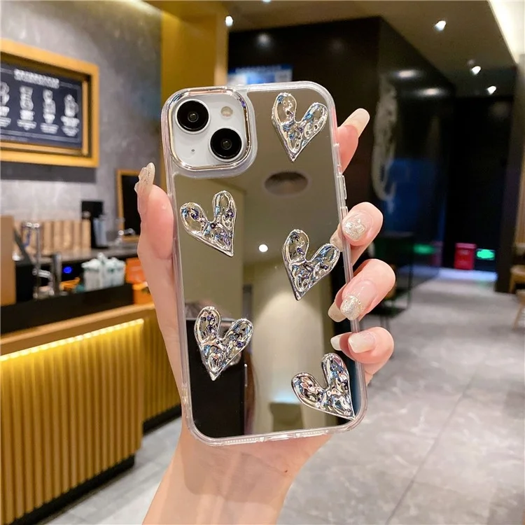 Funda para iPhone 13 con corazón / Decoración de oso TPU+PC Superficie espejo anti-caída - Corazón