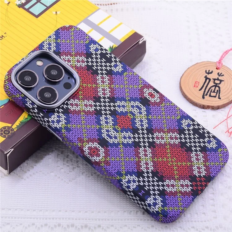 Para iPhone 13 Pro Max 6,7 polegadas Luminous Case PC Magnetic Phone Cover Compatível com MagSafe - Quadrado Cruzado Roxo