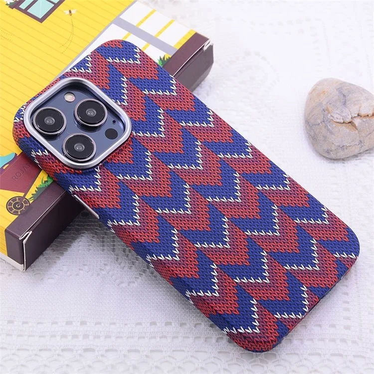 For iPhone 12 Pro Max 6.7 inch Case Hard PC Luminous  Phone Cover Compatible with MagSafe - Red and Blue V Pattern