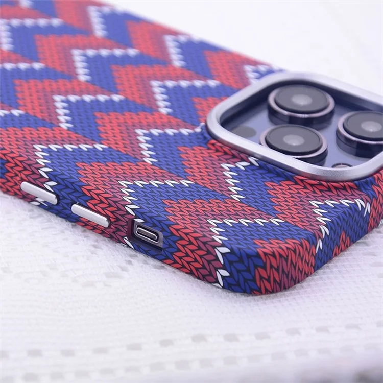 For iPhone 12 Pro Max 6.7 inch Case Hard PC Luminous  Phone Cover Compatible with MagSafe - Red and Blue V Pattern