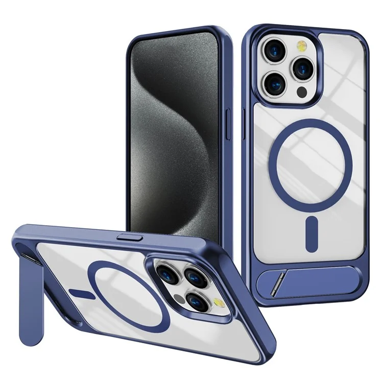X1 For iPhone 15 Pro Kickstand Phone Case Kompatibel mit MagSafe TPU+PC Phone Cover - Blau