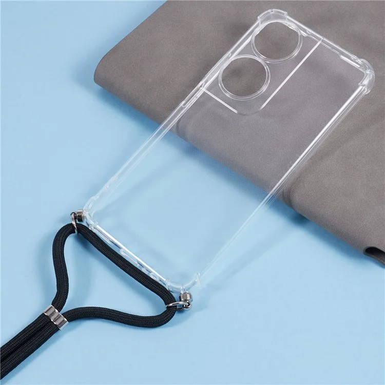 Per Honor X7b 5G TPU Case Four Corner Protection Clear Phone Cover con Cordoncino