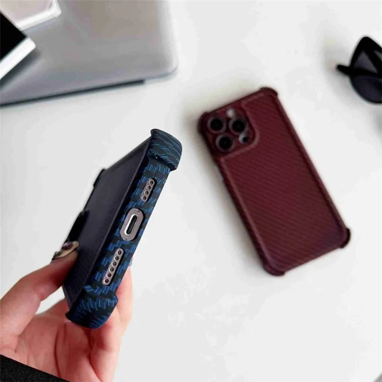 Per iPhone 13 Pro Case Rinforzo Angoli TPU Custodia per Telefono Disegno Texture Fibra di Carbonio - Blu