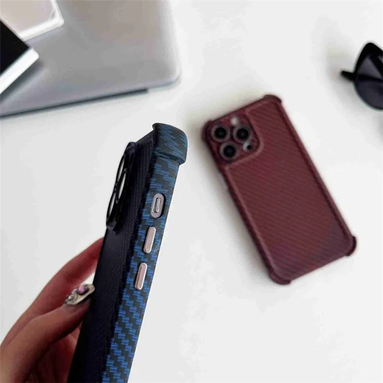 Per iPhone 13 Pro Case Rinforzo Angoli TPU Custodia per Telefono Disegno Texture Fibra di Carbonio - Blu