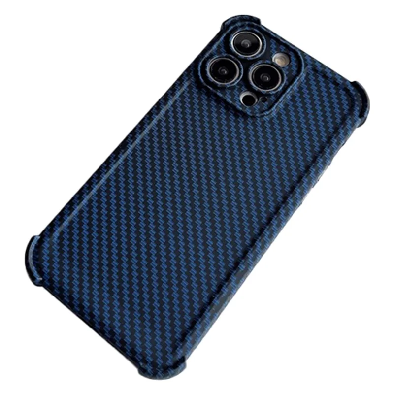 For iPhone 14 Pro Case Reinforced Corner Carbon Fiber Texture TPU Phone Shell - Blue
