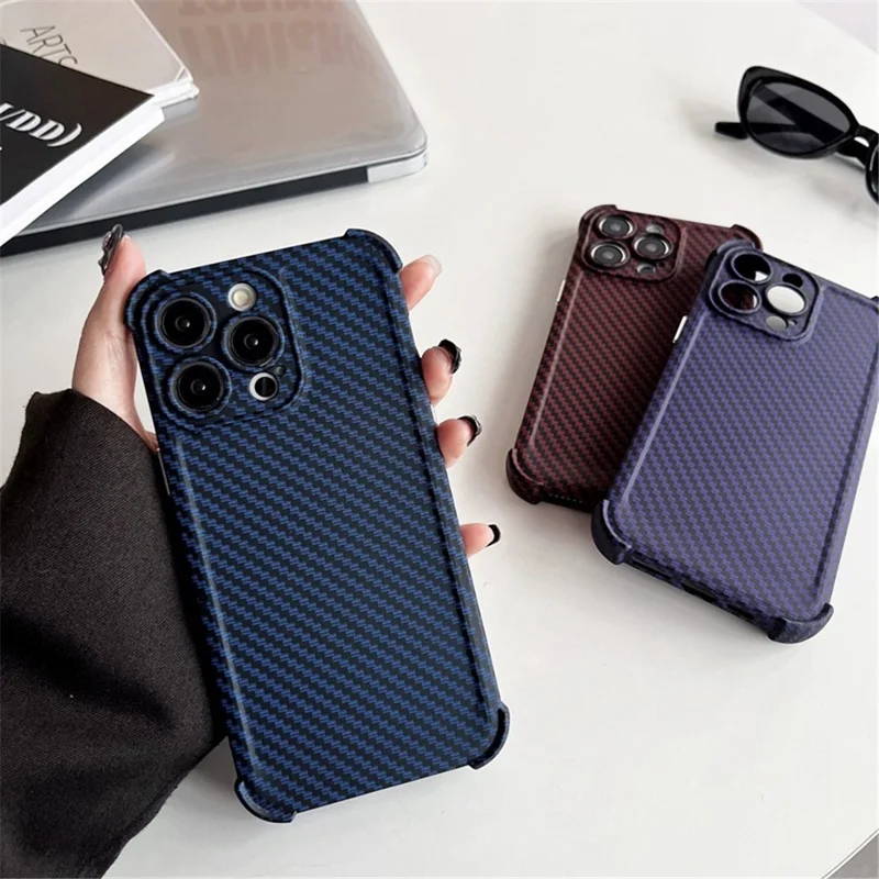 For iPhone 14 Pro Case Reinforced Corner Carbon Fiber Texture TPU Phone Shell - Blue