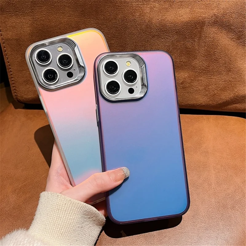 For iPhone 15 Pro Case Laser Effect Gradient Shockproof PC+TPU Phone Cover - Peacock Blue