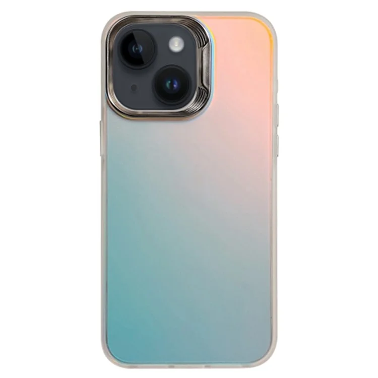 Funda para iPhone 15 Plus Gradient Case Electroplating Lens Frame Laser Effect PC+TPU - Plata Blanco