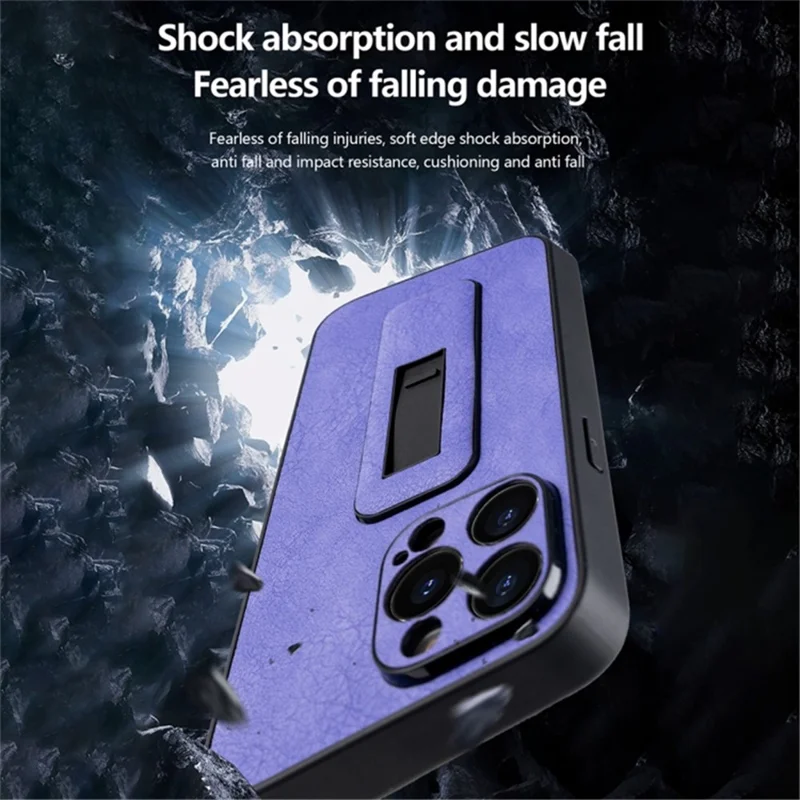 For iPhone 14 Pro Max Case PC+PU Leather Cell Phone Cover with Push-pull Kickstand - Fluorescent Black