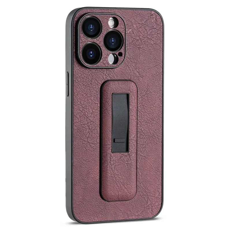 For iPhone 15 Pro Case Push-pull Kickstand PC+PU Leather Anti-drop Phone Cover - Dark Wine Red