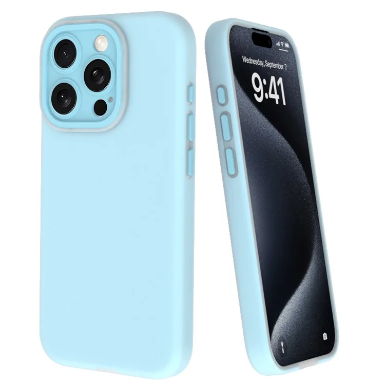 Für iPhone 14 Pro Case mit Glas-Linsen-Film, flüssiges Silikon-Soft-Phone-Cover - Blau