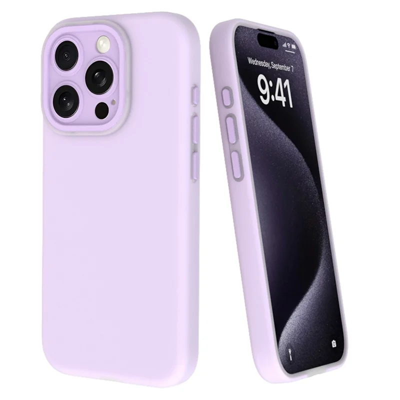For iPhone 14 Pro Max Case Liquid Silicone Dust-proof Phone Cover with Lens Film - Purple