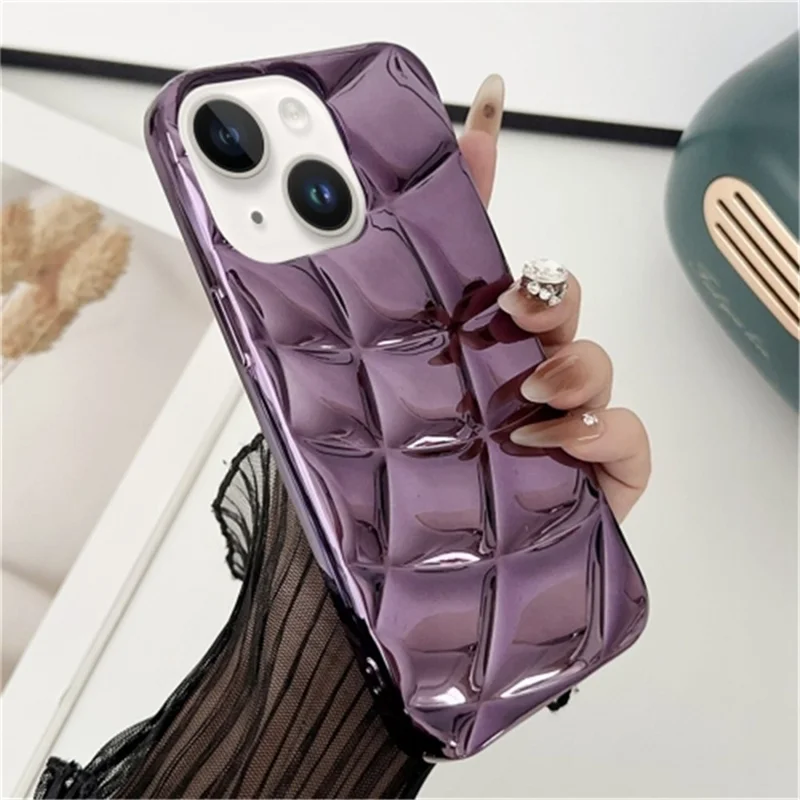 For iPhone 15 TPU Case Electroplating Rhombus Grid Protective Phone Cover - Purple