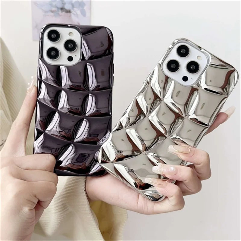 For iPhone 13 Pro Max Case Rhombus Grid Electroplating Soft TPU Phone Cover - Purple