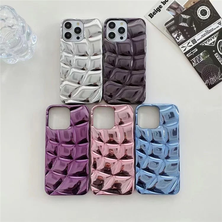 For iPhone 13 Pro Case Electroplating 3D Rhombus Grid Soft TPU Phone Cover - Purple