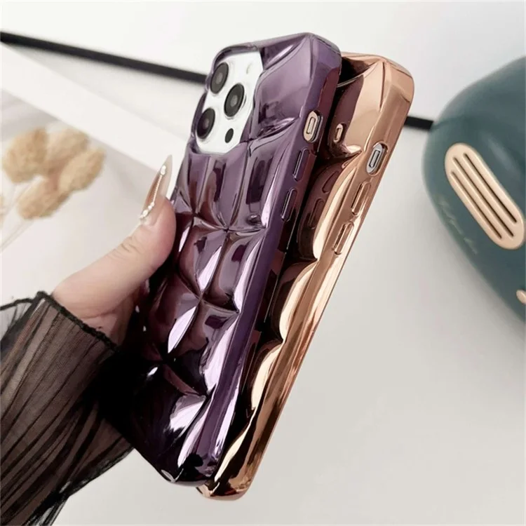 Per iPhone 14 Pro TPU Case Custodia antiurto con motivo a griglia a rombi con finitura galvanica - Nero