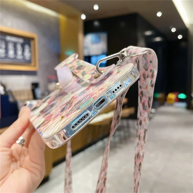 Für iPhone 15 Pro Epoxyharz-Hülle Armband Ständer PC+TPU Handyhülle mit Schlüsselband