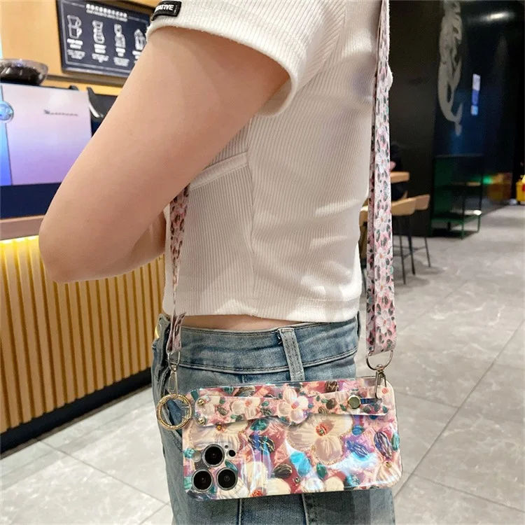 Für iPhone 15 Pro Epoxyharz-Hülle Armband Ständer PC+TPU Handyhülle mit Schlüsselband