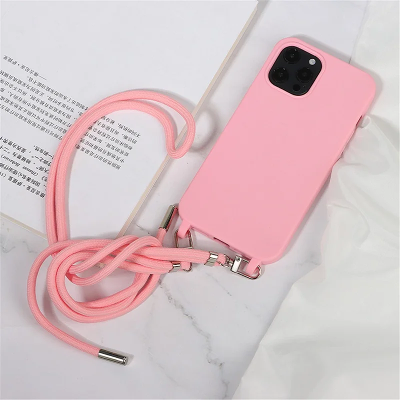 For iPhone 14 Pro Max Case Soft TPU Shock-Absorbent Smart Phone Cover with Straps - Pink
