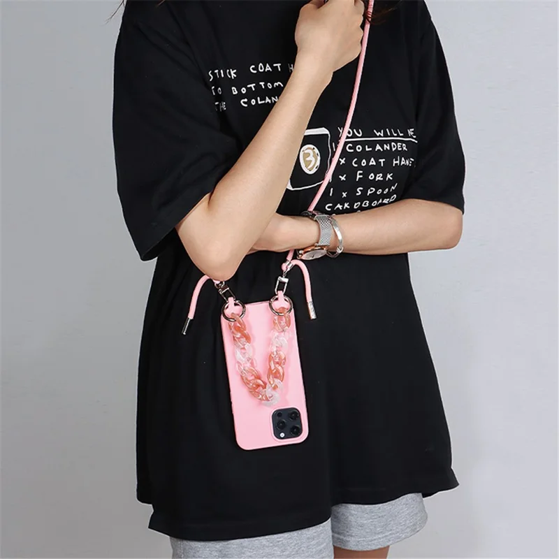 For iPhone 14 Pro Max Case Soft TPU Shock-Absorbent Smart Phone Cover with Straps - Pink