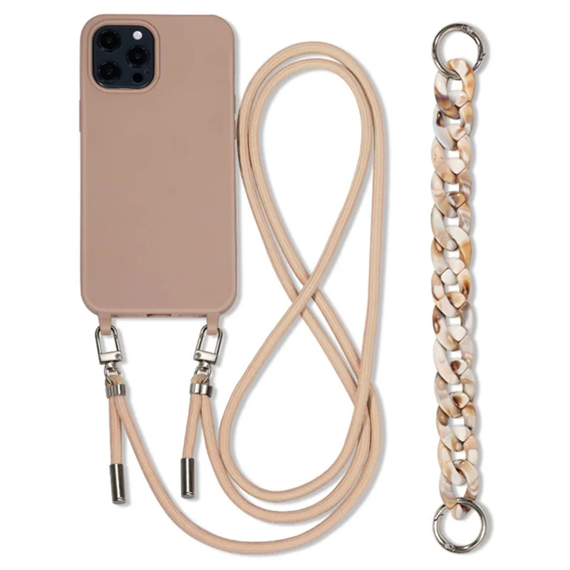 For iPhone 14 Pro Case Shockproof Soft TPU Mobile Phone Cover with Straps - Milk Tea