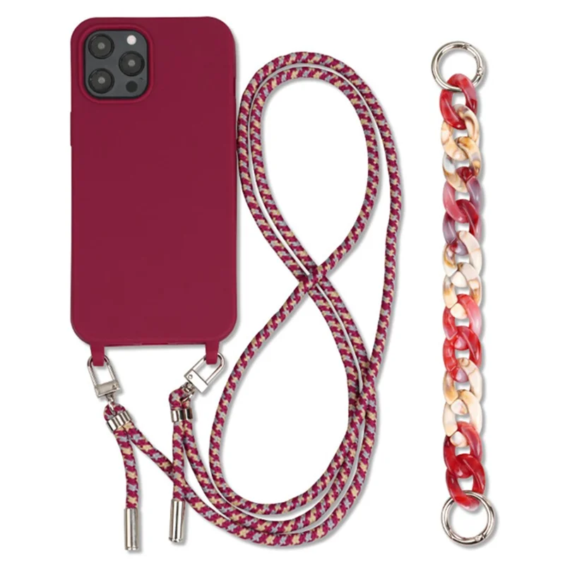 For iPhone 15 Pro Max TPU Case Anti-scratch Soft Phone Cover with Straps - Dark Red