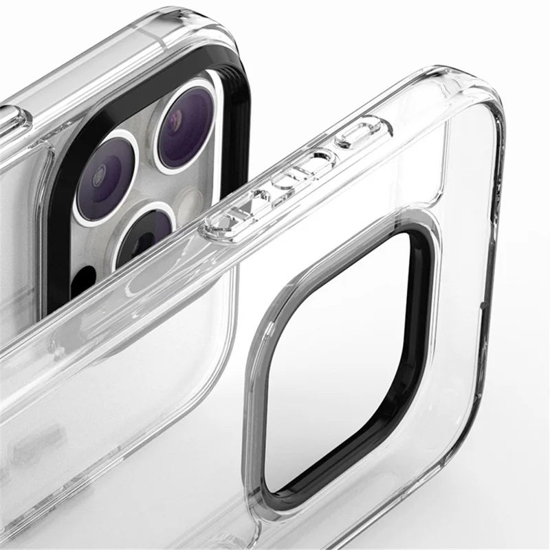 For iPhone 13 Pro Max Case PC+TPU Clear Phone Cover with Adjustable Lanyard - Transparent Black+Black Lanyard