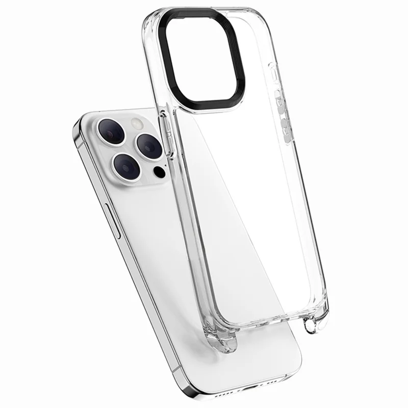 For iPhone 13 Pro Max Case PC+TPU Clear Phone Cover with Adjustable Lanyard - Transparent Black+Black Lanyard