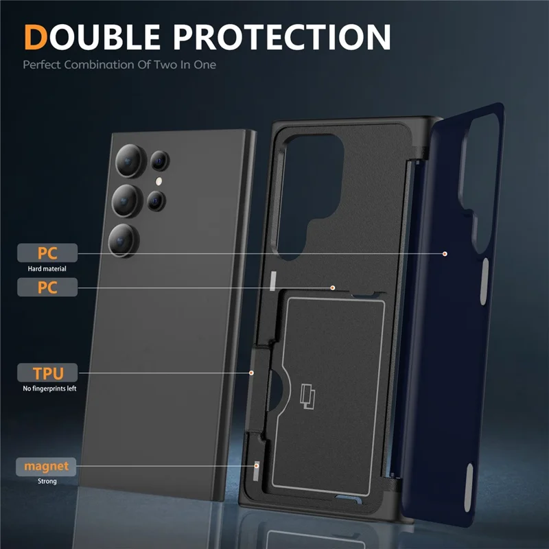 For Samsung Galaxy S21 Ultra 5G Kickstand Back Cover TPU+PC Dual Layer Phone Case - Navy Blue