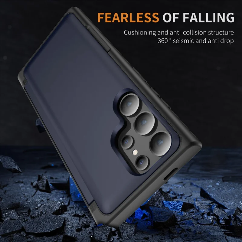 For Samsung Galaxy S21 Ultra 5G Kickstand Back Cover TPU+PC Dual Layer Phone Case - Navy Blue