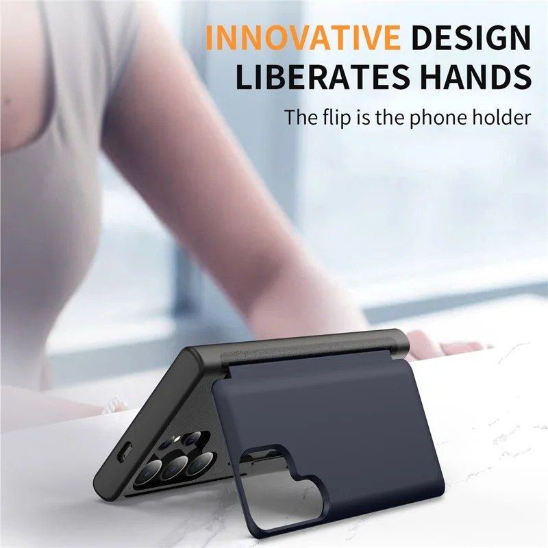 For Samsung Galaxy S21 Ultra 5G Kickstand Back Cover TPU+PC Dual Layer Phone Case - Navy Blue