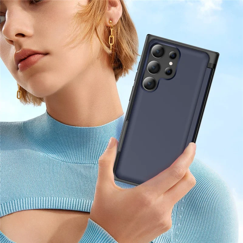 For Samsung Galaxy S21 Ultra 5G Kickstand Back Cover TPU+PC Dual Layer Phone Case - Navy Blue