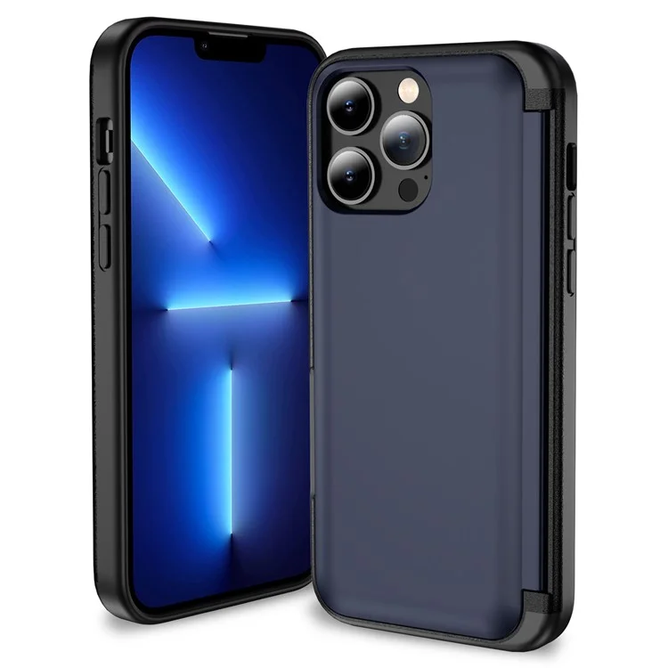 For iPhone 13 Pro Case TPU+PC Phone Cover mit Ständer / Kartenfach - Navy Blue