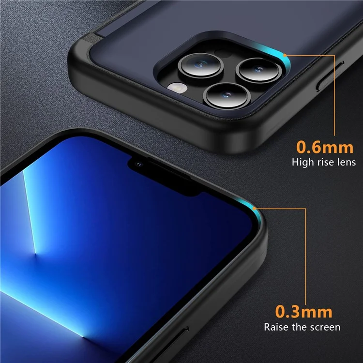 For iPhone 13 Pro Case TPU+PC Phone Cover mit Ständer / Kartenfach - Navy Blue