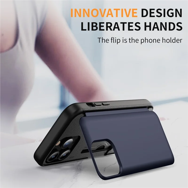 For iPhone 14 Pro Case Card Slot Flip Kickstand Back Phone Cover - Sapphire