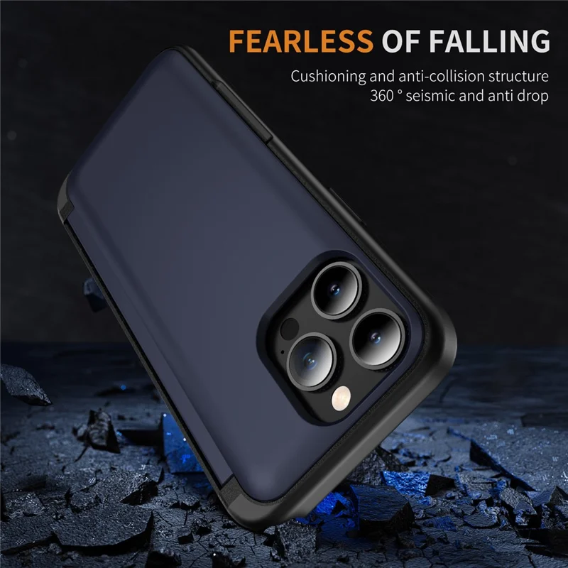 For iPhone 14 Pro Case Card Slot Flip Kickstand Back Phone Cover - Sapphire