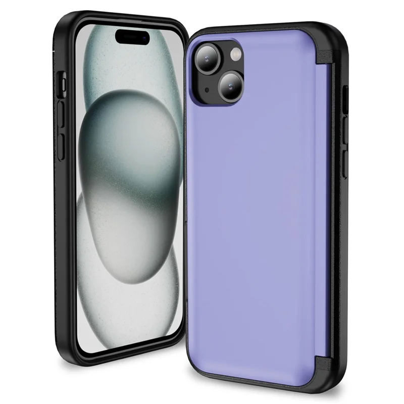 Coque pour iPhone 15 en TPU+PC avec fente pour carte et béquille - Violet Clair