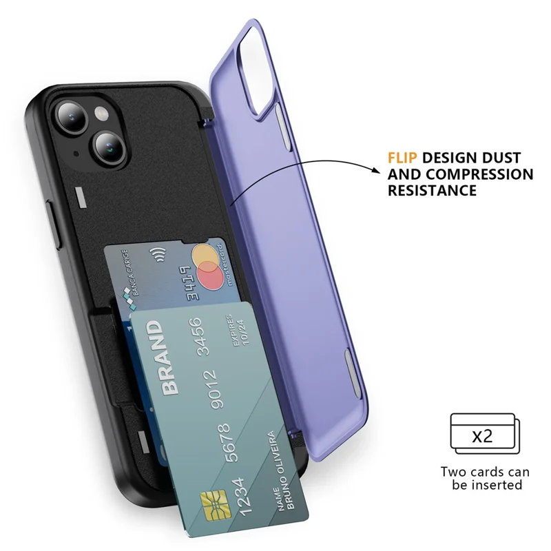 Coque pour iPhone 15 en TPU+PC avec fente pour carte et béquille - Violet Clair