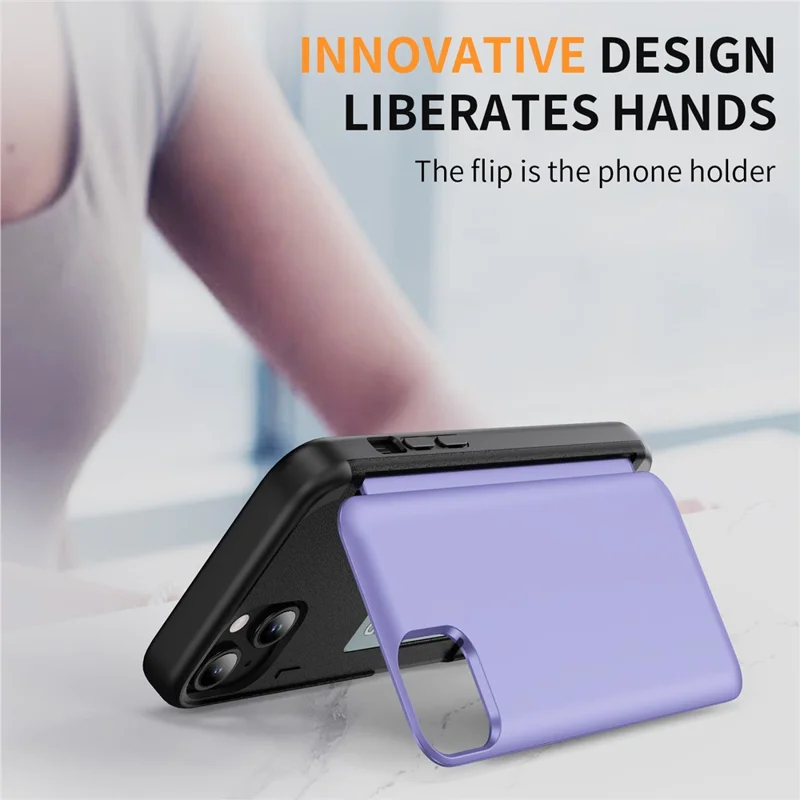 Coque pour iPhone 15 en TPU+PC avec fente pour carte et béquille - Violet Clair