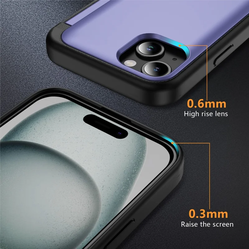 Coque pour iPhone 15 en TPU+PC avec fente pour carte et béquille - Violet Clair