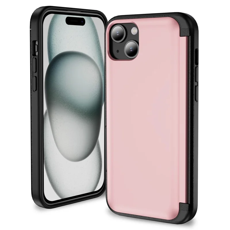 For iPhone 15 Plus Case Flip Kickstand Card Holder TPU+PC Anti-fall Phone Cover - Pink