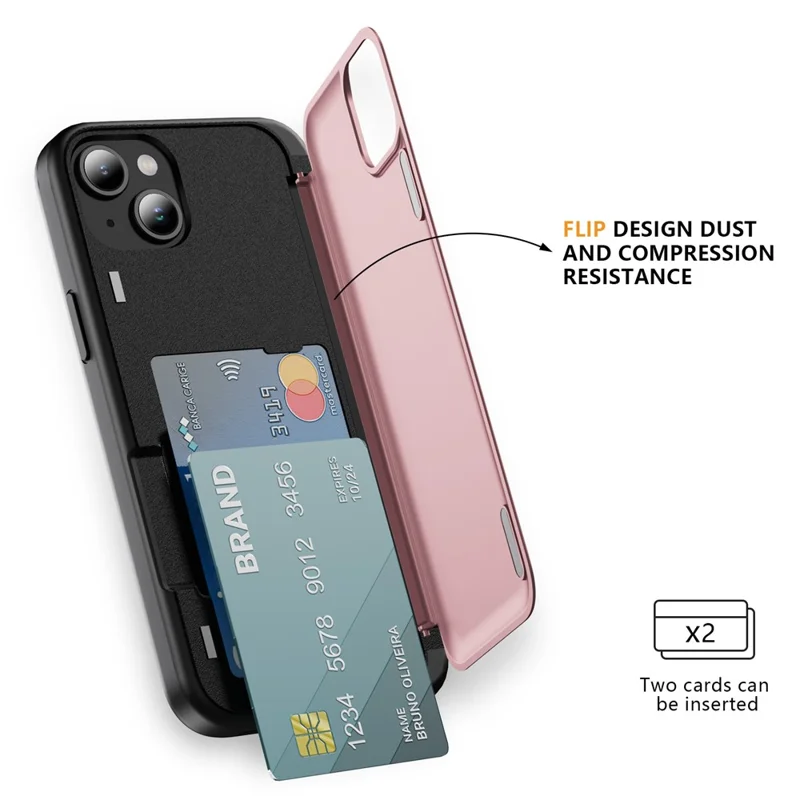 For iPhone 15 Plus Case Flip Kickstand Card Holder TPU+PC Anti-fall Phone Cover - Pink