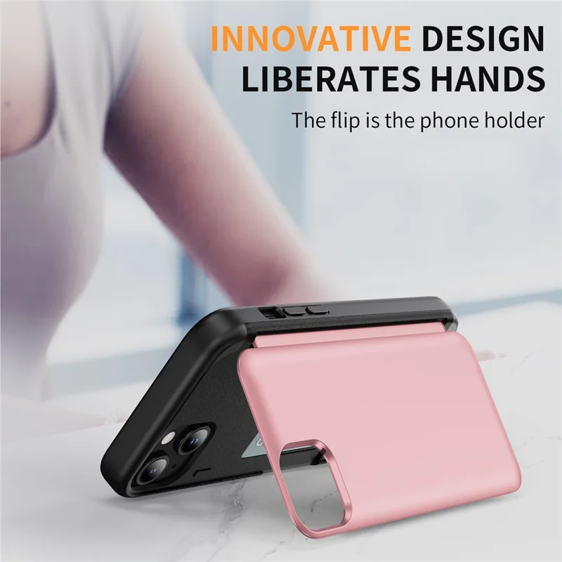For iPhone 15 Plus Case Flip Kickstand Card Holder TPU+PC Anti-fall Phone Cover - Pink