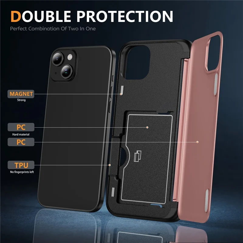 For iPhone 15 Plus Case Flip Kickstand Card Holder TPU+PC Anti-fall Phone Cover - Pink