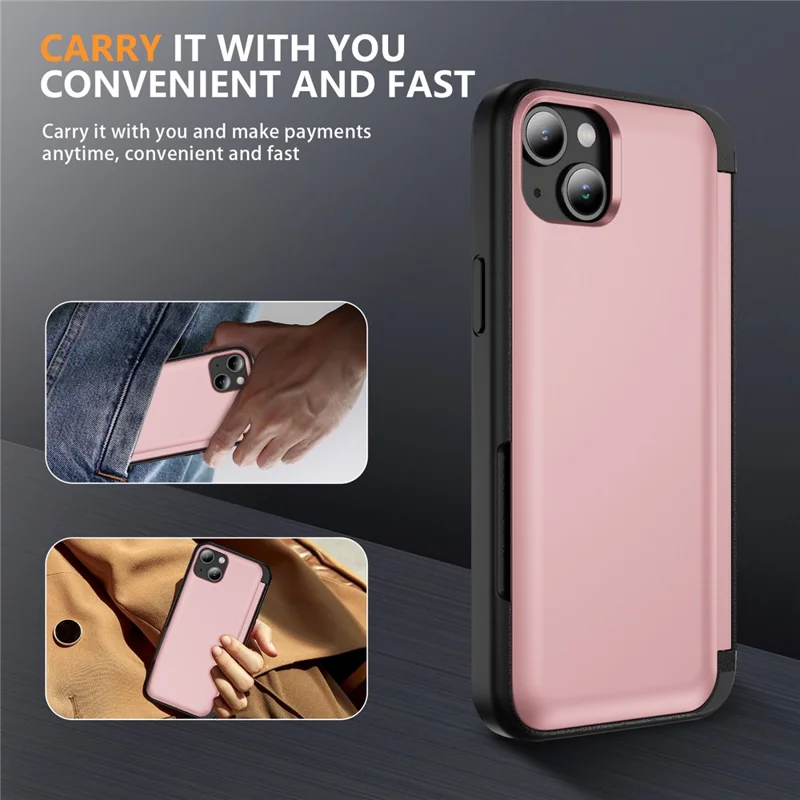 For iPhone 15 Plus Case Flip Kickstand Card Holder TPU+PC Anti-fall Phone Cover - Pink